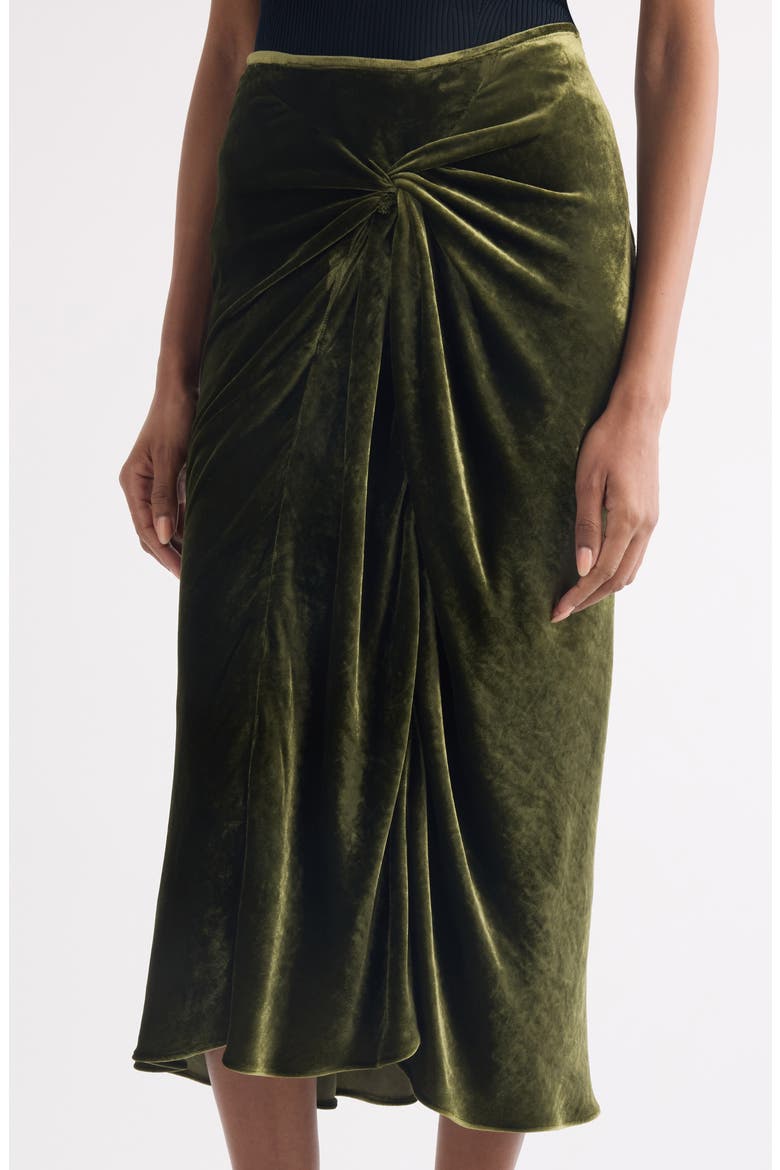 Smila Twist Front Velvet Midi Skirt, Alternate, color, KHAKI