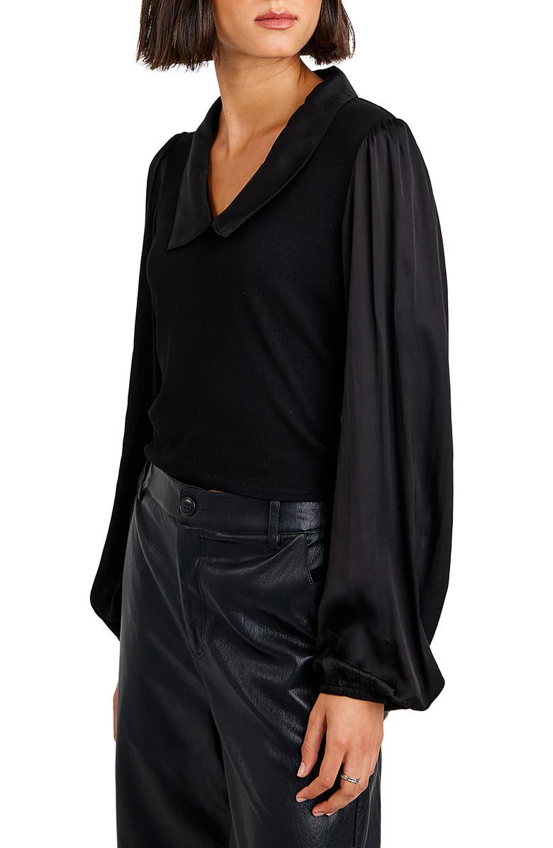 Bella Dahl Mixed Media Balloon Sleeve Knit Top, Alternate, color, Black