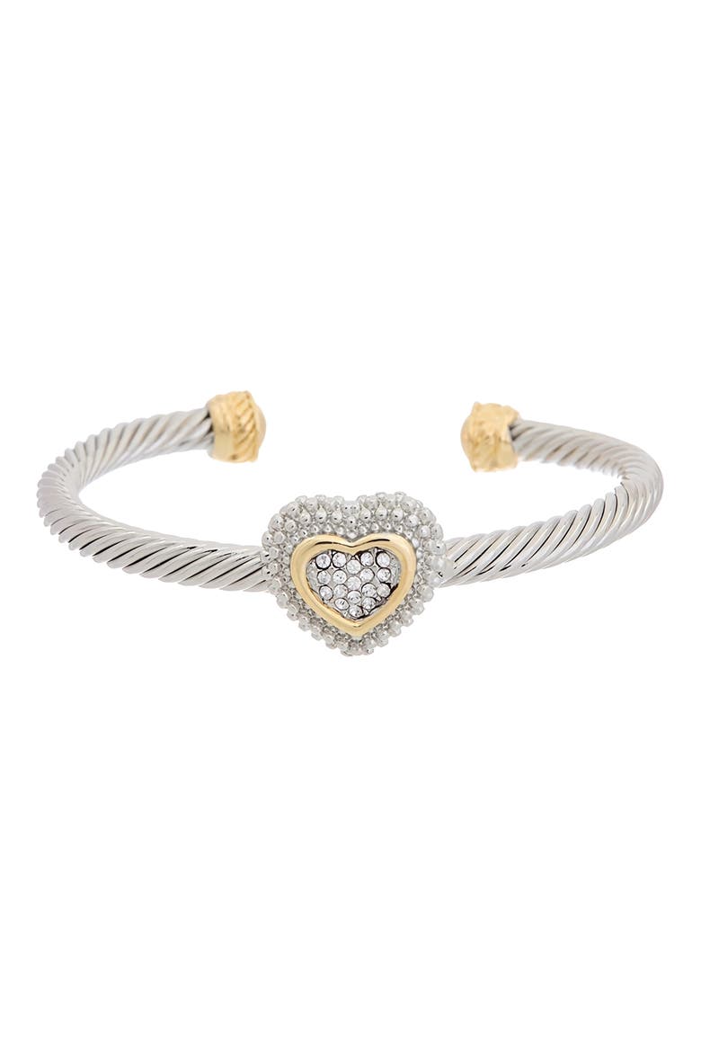 Pavé Cubic Zirconia Heart Cuff Bracelet, Main, color, TWO TONE
