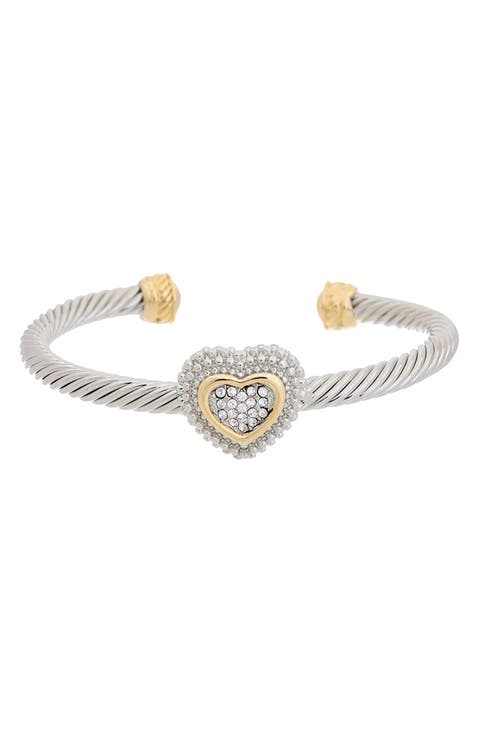 Pavé Cubic Zirconia Heart Cuff Bracelet