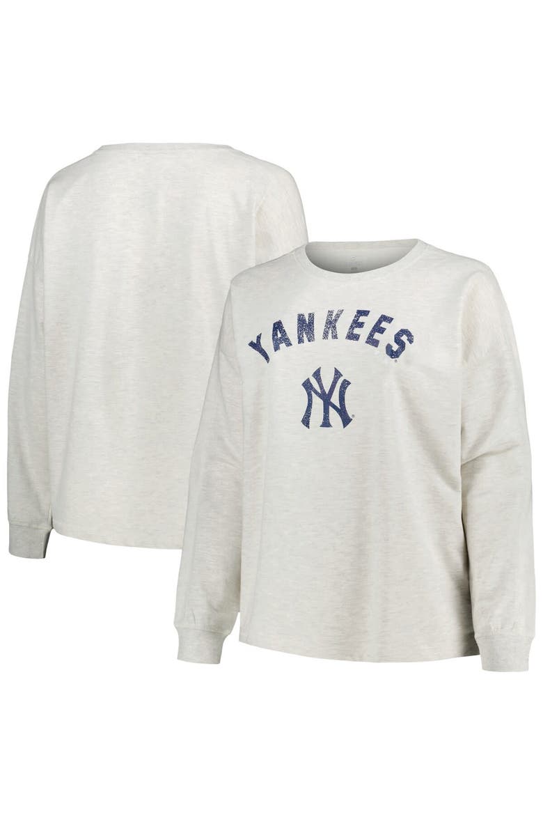 Women's Profile Oatmeal New York Yankees Plus Size French Terry Pullover Sweatshirt, Main, color, Oatmeal
