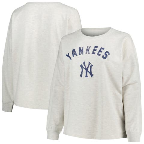Women's Profile Oatmeal New York Yankees Plus Size French Terry Pullover Sweatshirt
