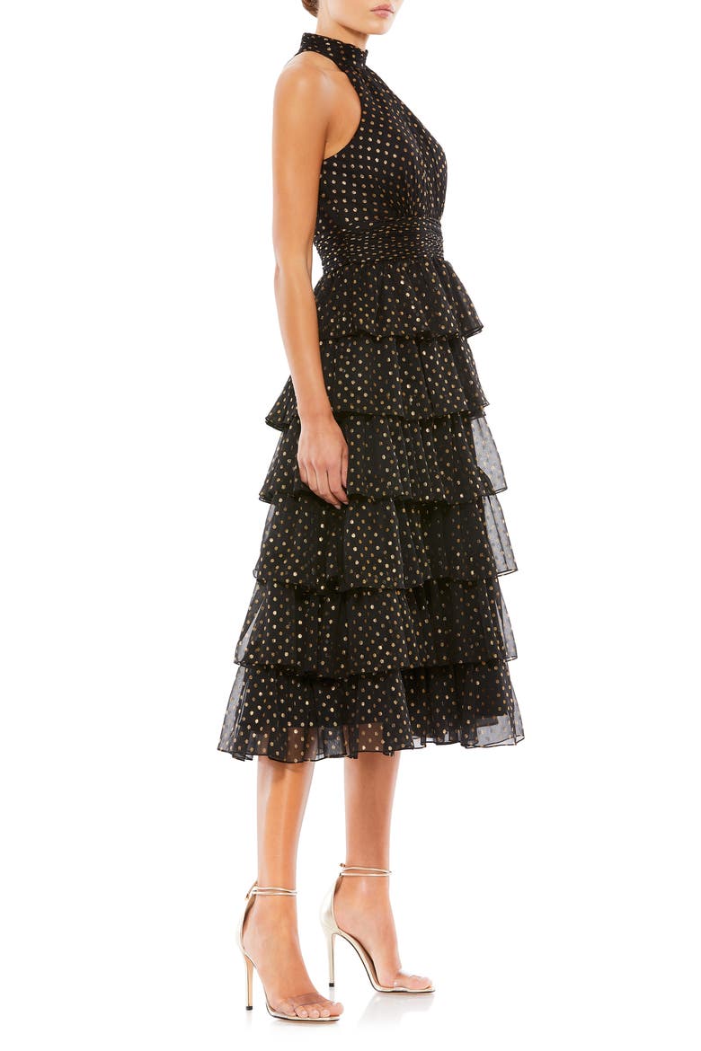 Layered Polka Dot Halter Cocktail Dress, Alternate, color, BLACK/ GOLD