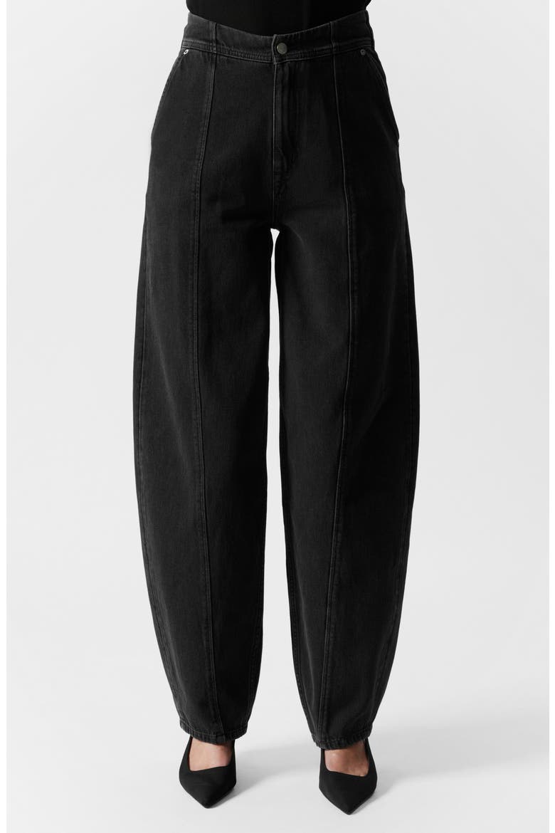 Bloom Cut Barrel Leg Jeans, Main, color, BLACK DARK