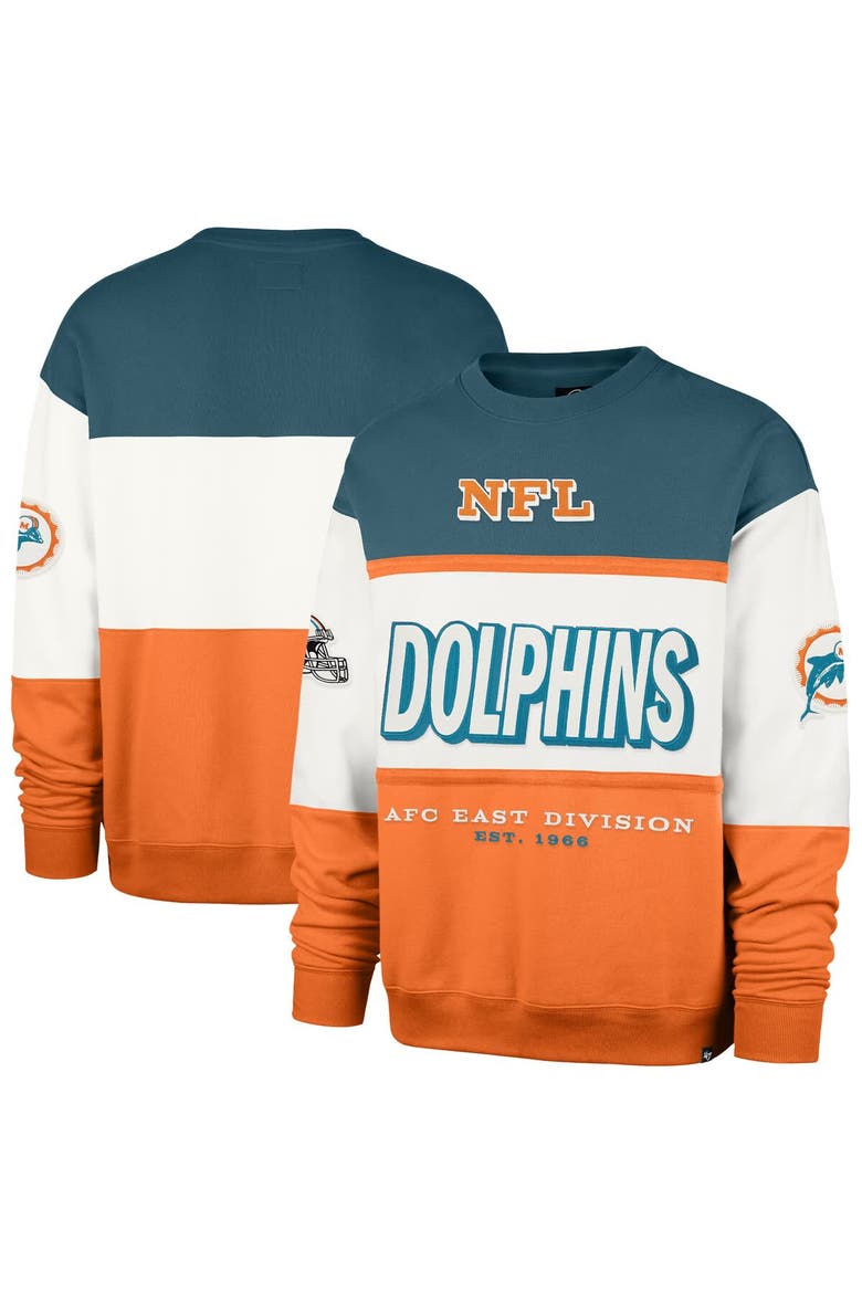Men's '47  Aqua/Orange Miami Dolphins Throwback Breeze Maximalist Sweatshirt, Main, color, Aqua