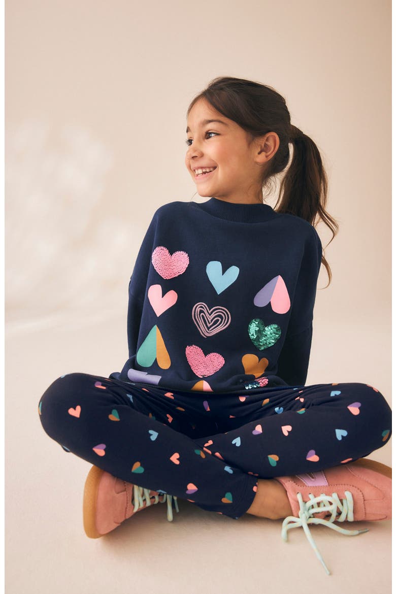 Kids' Sequin Heart Sweatshirt and Leggings Set, Alternate, color, BLUE