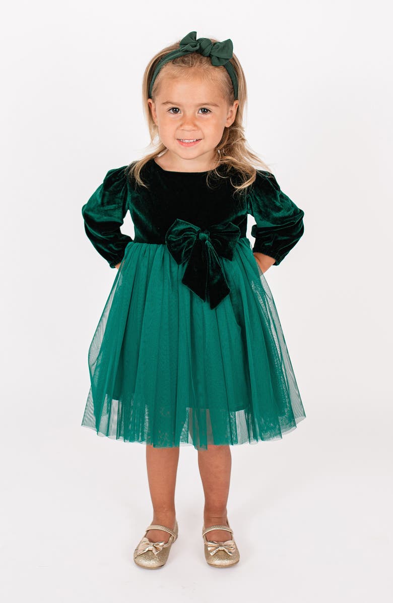 Popatu Kids' Long Sleeve Velvet & Tulle Party Dress, Main, color, Green