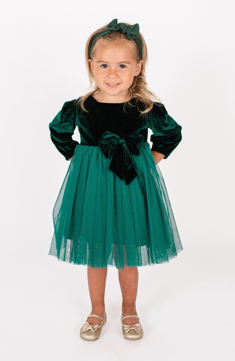Kids' Long Sleeve Velvet & Tulle Party Dress (Toddler & Little Kid)