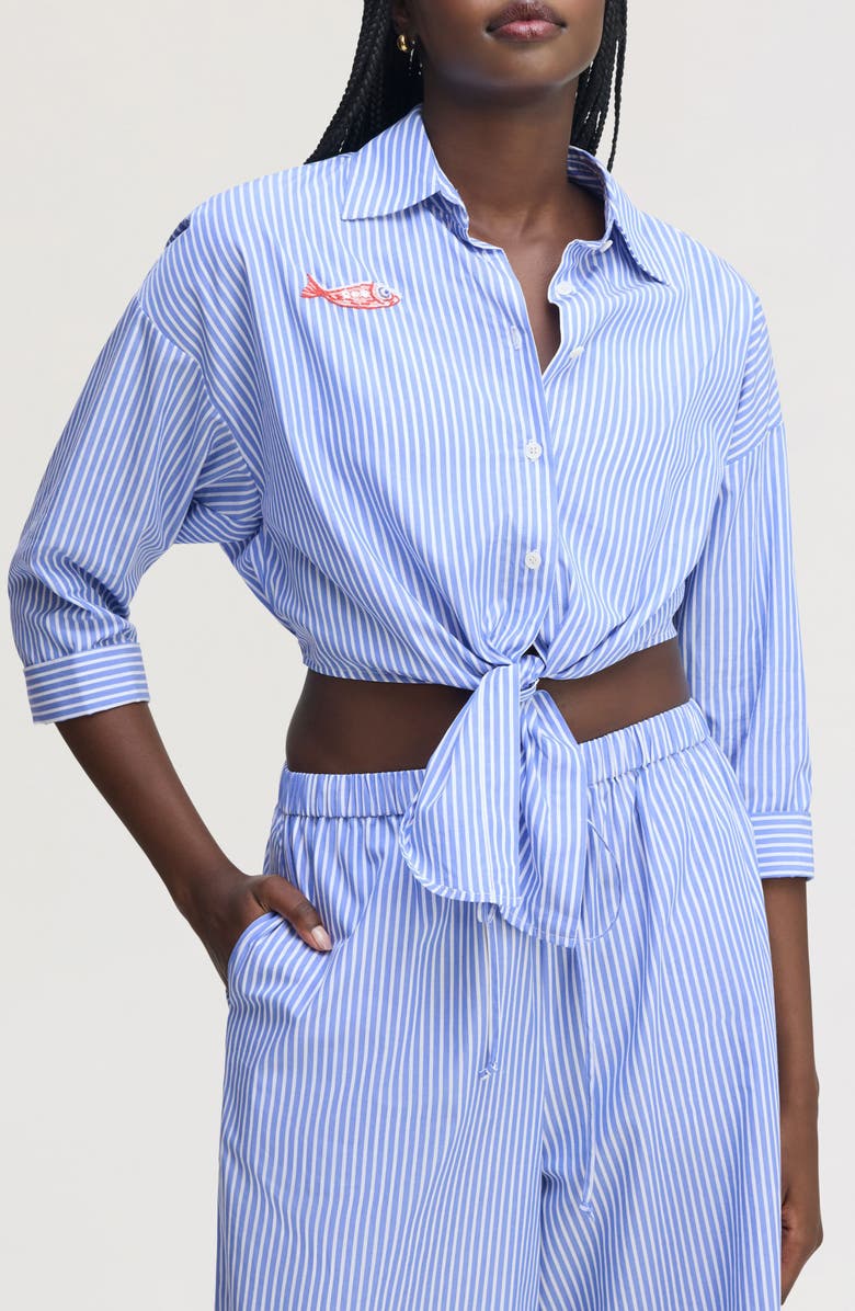 Sam Edelman Stripe Cotton Button-Up Shirt, Main, color, Periwinkle Shirting