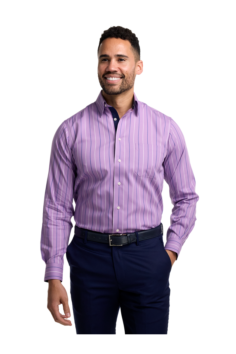 Cotton Point Collar Pinpoint Tailored Contrast Trim Button Cuff Long Sleeve, Alternate, color, Purple