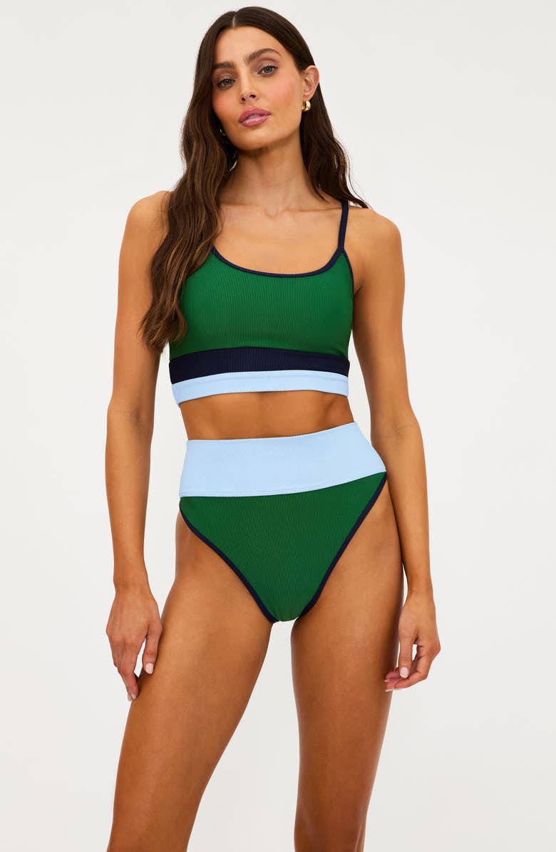 Beach Riot Emmy High Waist Rib Bikini Bottoms, Alternate, color, Ivy Colorblock