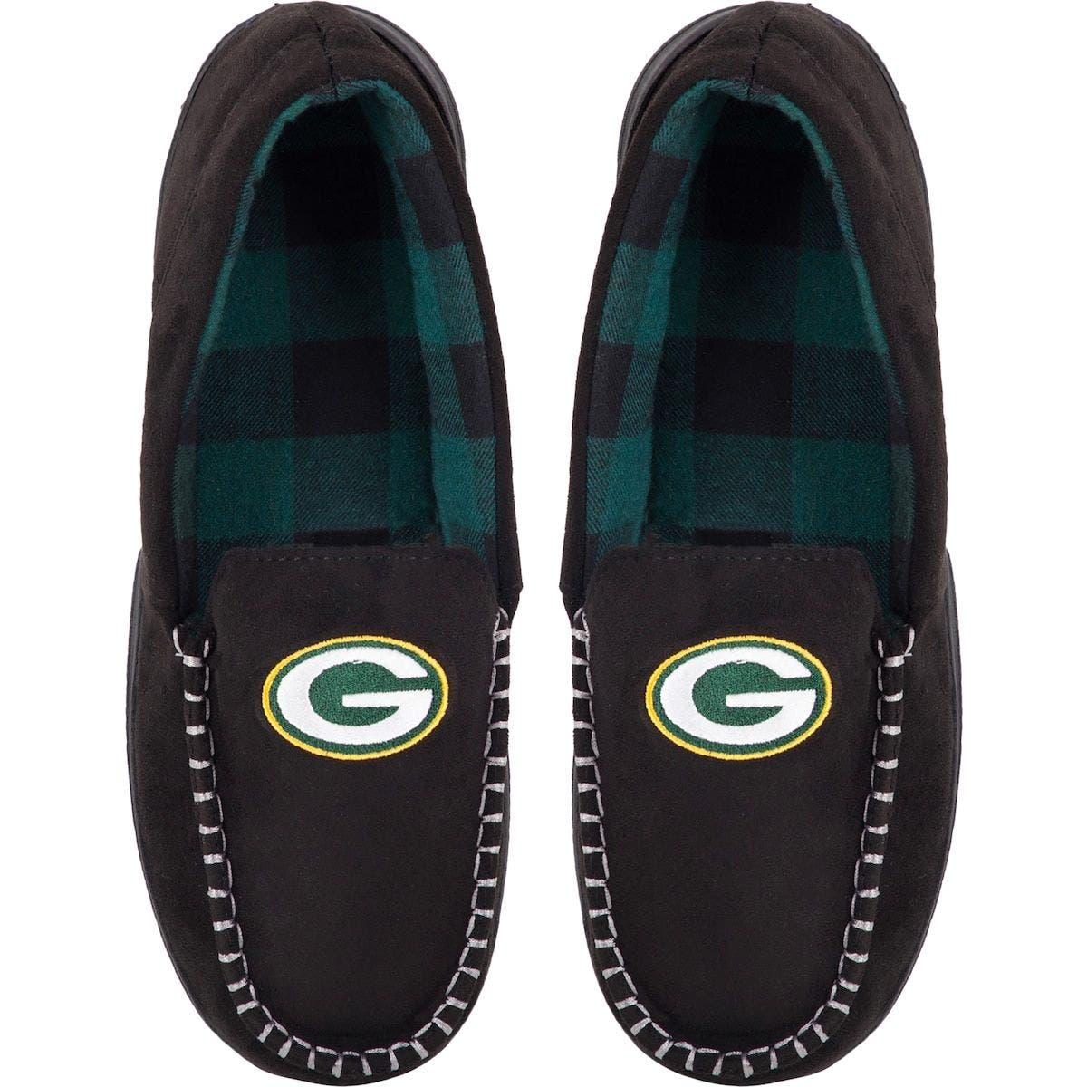 FOCO Men's FOCO Green Bay Packers Team Logo Flannel Moccasin Slippers, Main, color, 