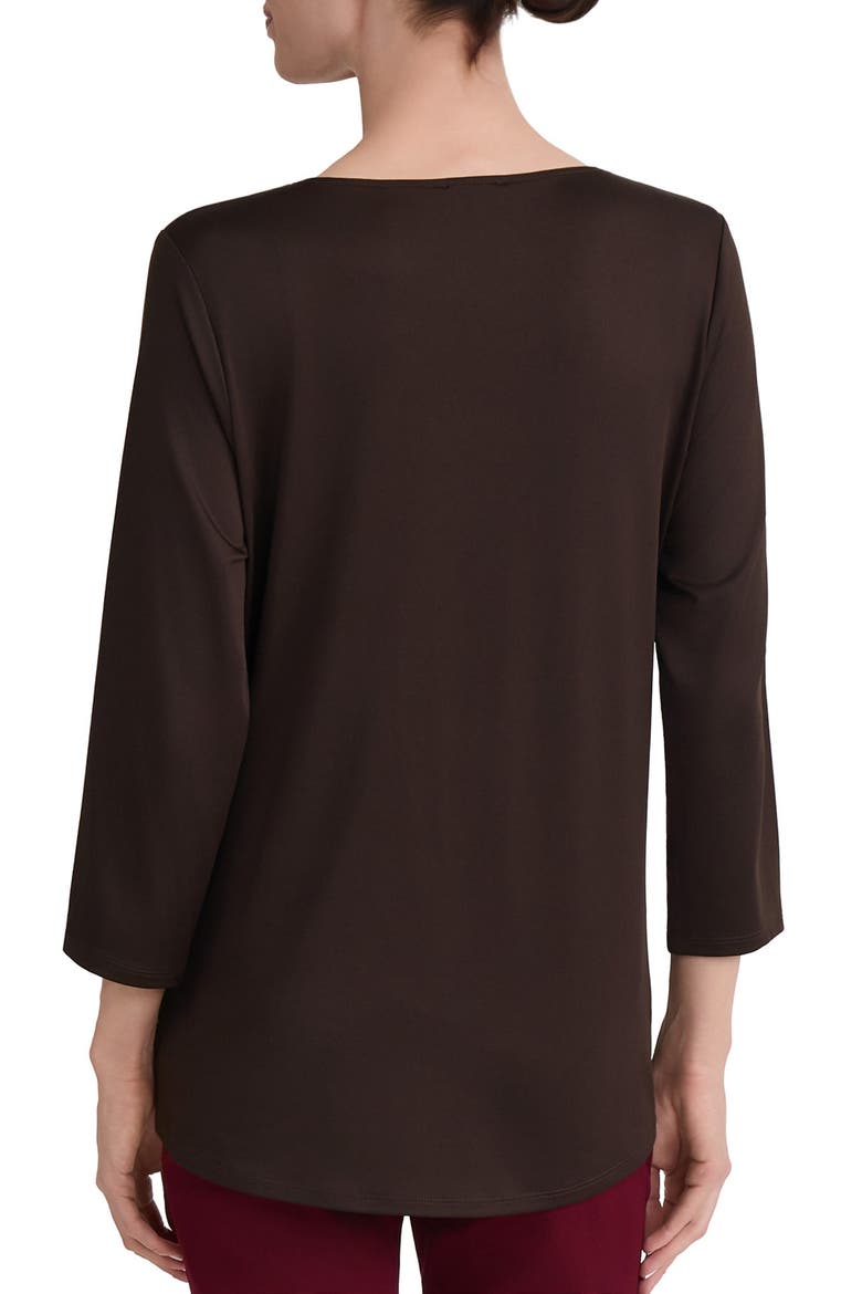 Keyhole Three-Quarter Sleeve Crepe Top, Alternate, color, COFFEE BEAN