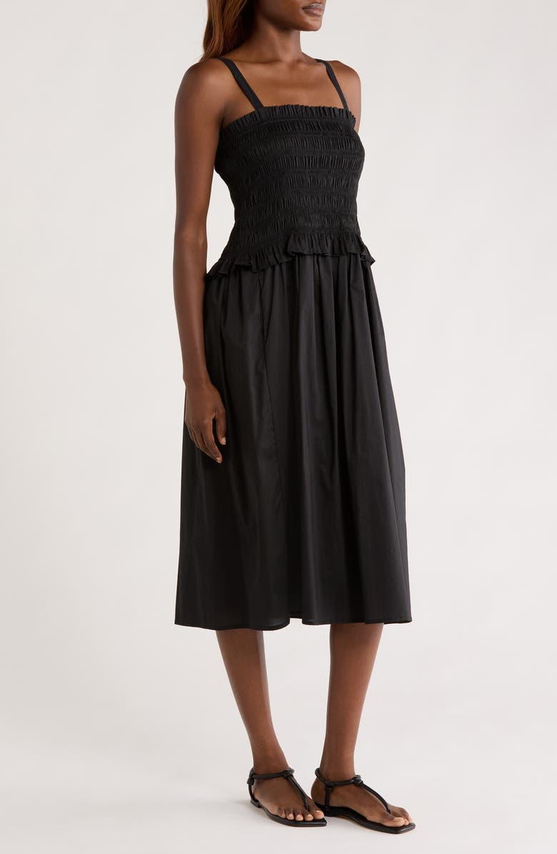 MELLODAY Smocked Midi Dress, Alternate, color, Black