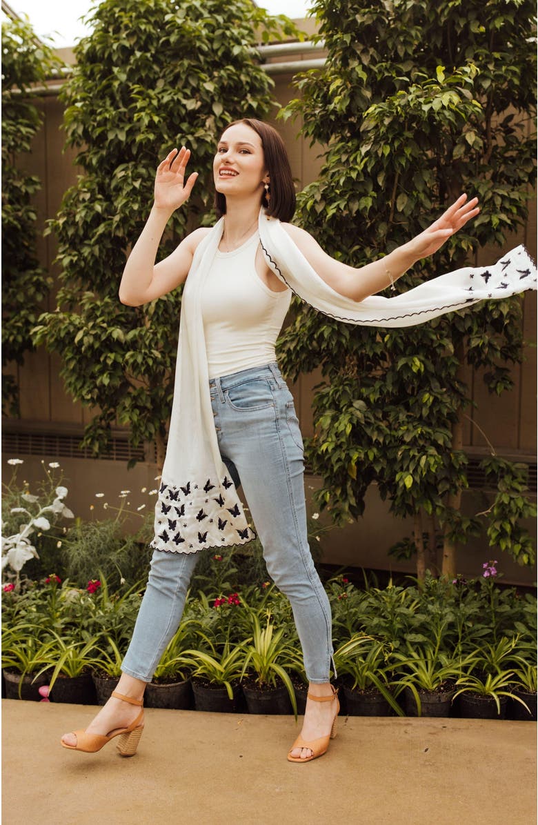 RAAS Lepida Silk Embroidered Scarf, Alternate, color, White