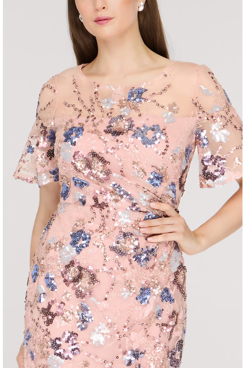 Alisa Sequin Embellished Short Sleeve Column Gown, Alternate, color, ROSE GOLD