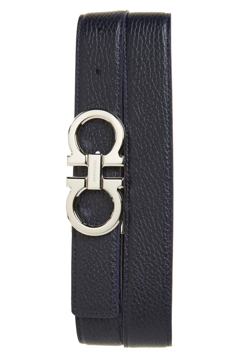 Reversible Double Gancio Leather Belt, Main, color, MIDNIGHT OXBLOOD