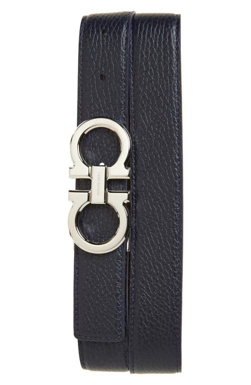 Ferragamo Reversible Double Gancio Leather Belt In Midnight Oxblood