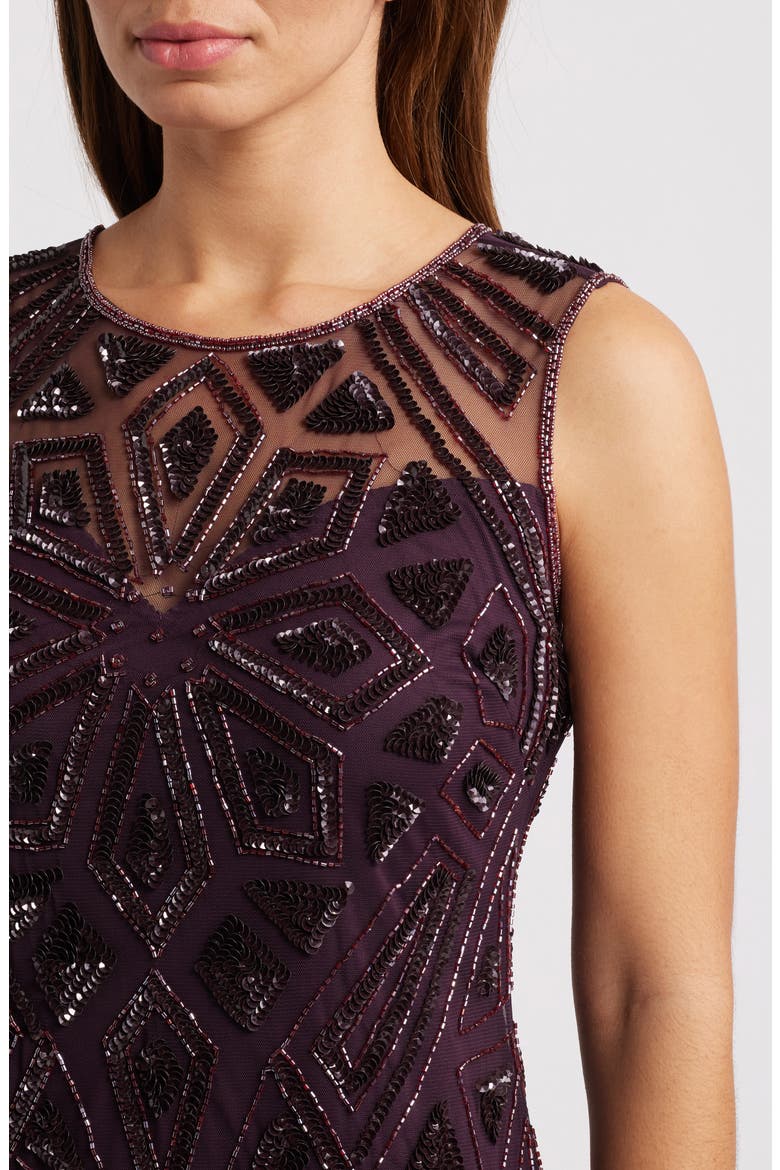 Geometric Beaded Sleeveless Gown, Alternate, color, WINE