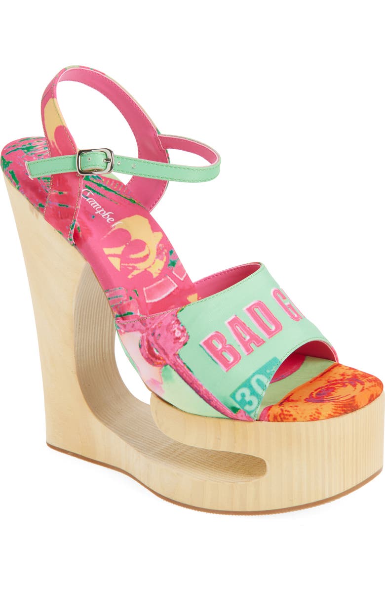 Jeffrey Campbell Flag Girl Platform Wedge Sandal, Main, color, Green Bad Girl Combo
