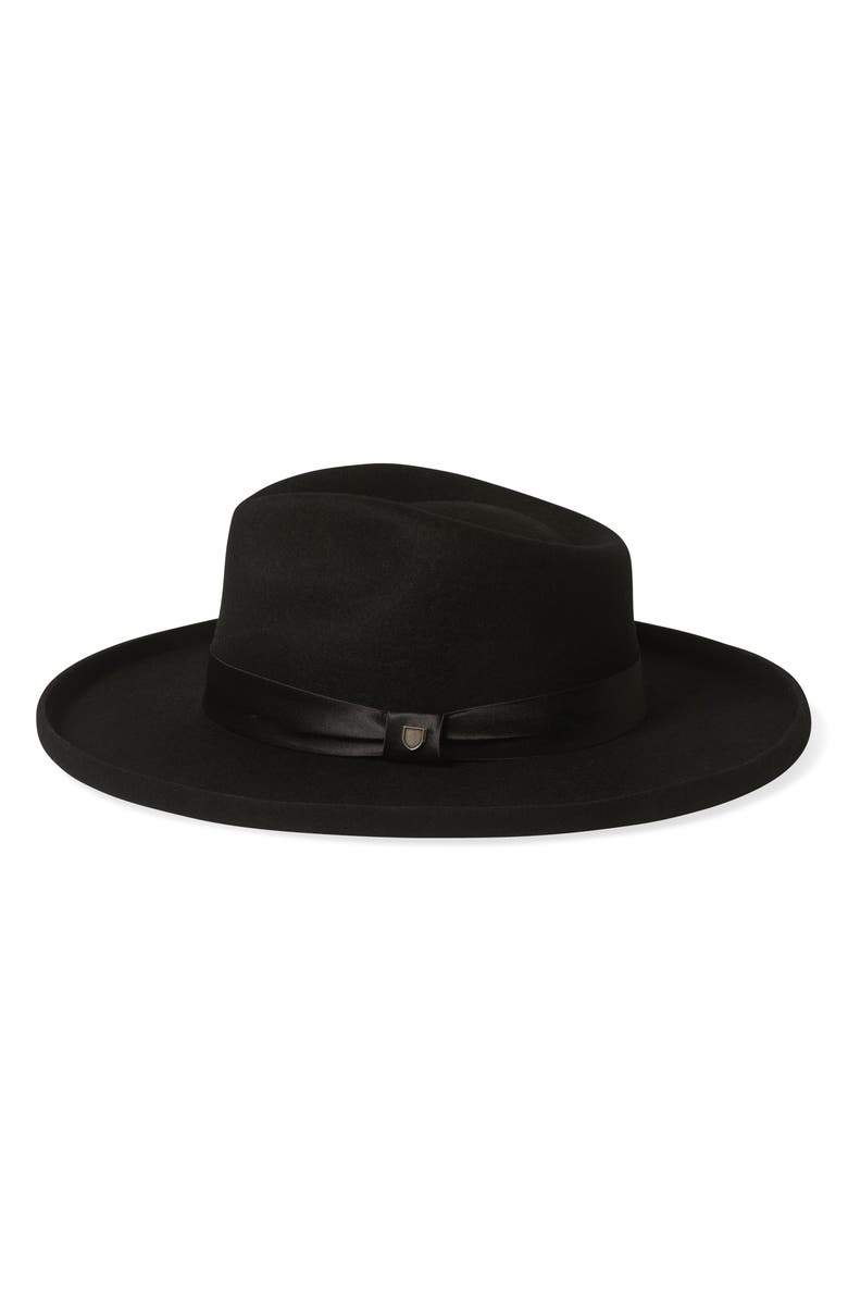 Brixton Victoria Felted Wool Fedora, Alternate, color, Black/ Black Satin
