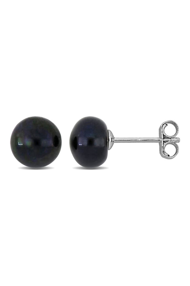 Cultured Freshwater Pearl Stud Earrings, Main, color, BLACK