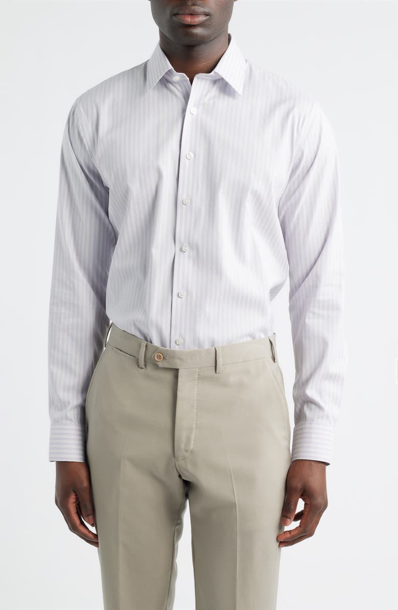 Nordstrom Trim Fit Premium Performance Dress Shirt, Main, color, Purple Solara Stripe