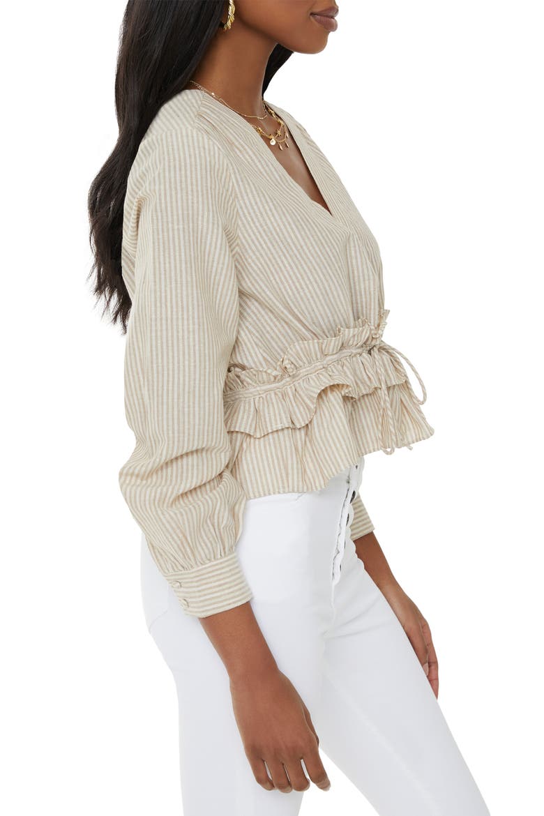 Stripe Ruffle Waist Top, Alternate, color, NATURAL/ GOLD
