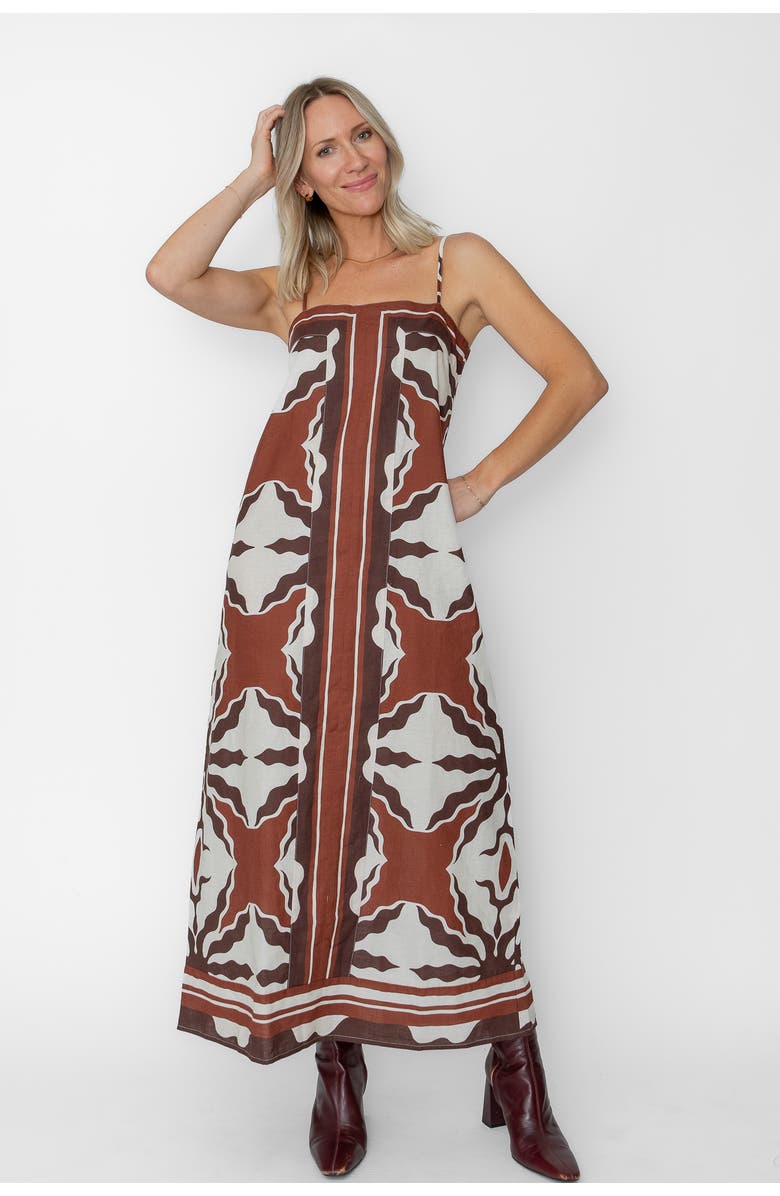 West Of Kiki Ankle Dress, Main, color, Capucine Border Print