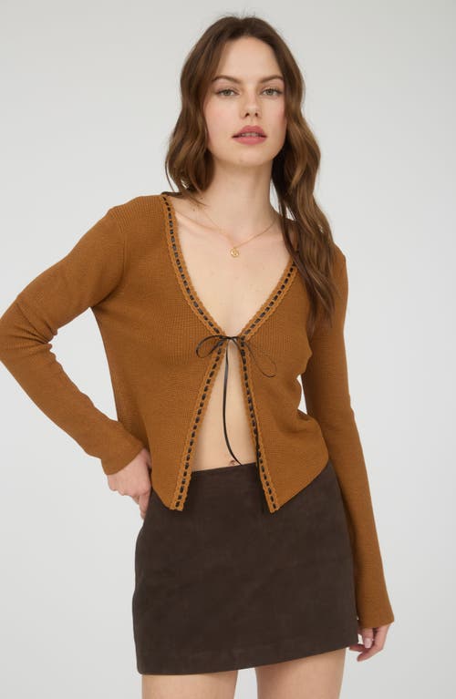 Blu Pepper Tie Bow Crop Cardigan In Brown