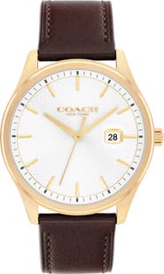 COACH Oliver Leather Strap Watch, 41mm