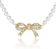 Juicy Couture Pearl Necklace with Pavé Bow, Gold-Tone Accents