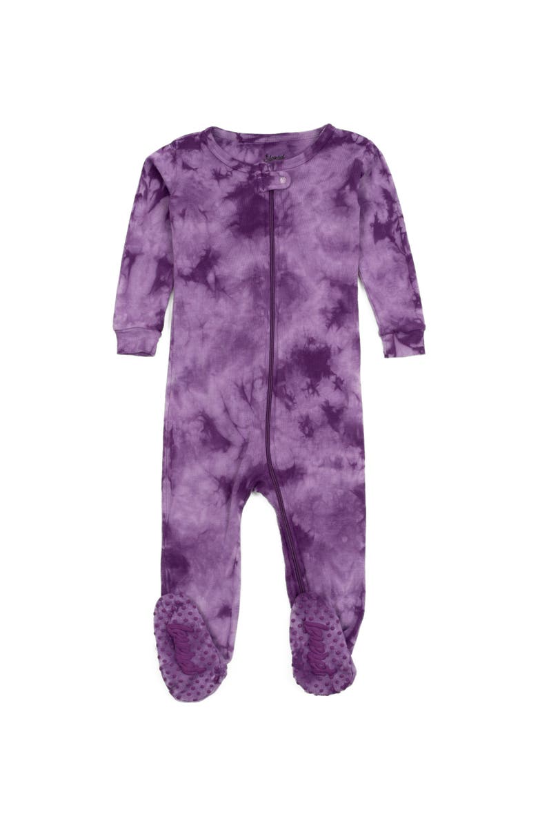 Leveret Footed Tie Dye Cotton Matching Family Pajamas, Main, color, Tie Dye Purple Mix