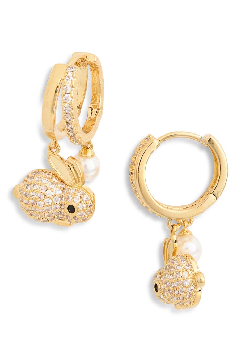Romina Bunny Huggie Hoop Earrings, Main, color, GOLD