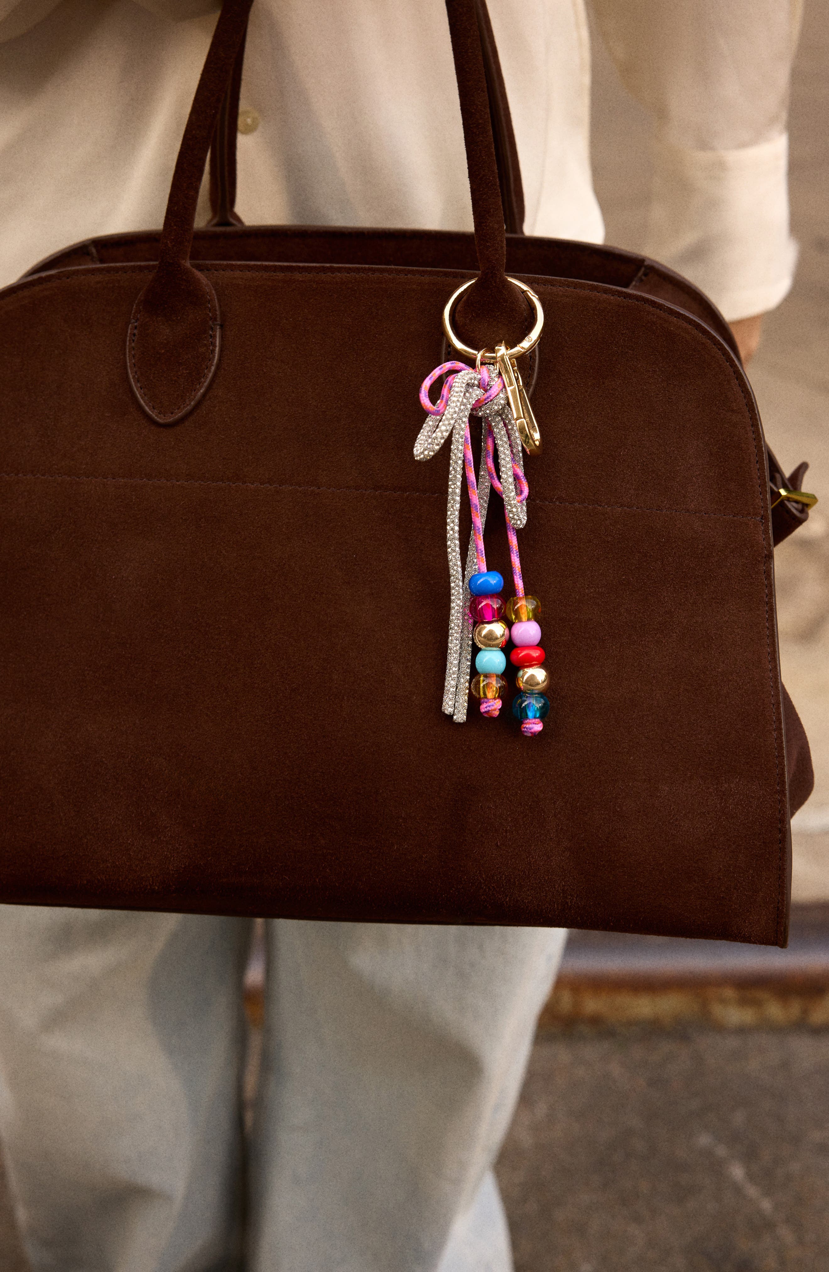 BaubleBar Cord Bow Key Ring Bag Charm, Alternate, color, Pink Multi