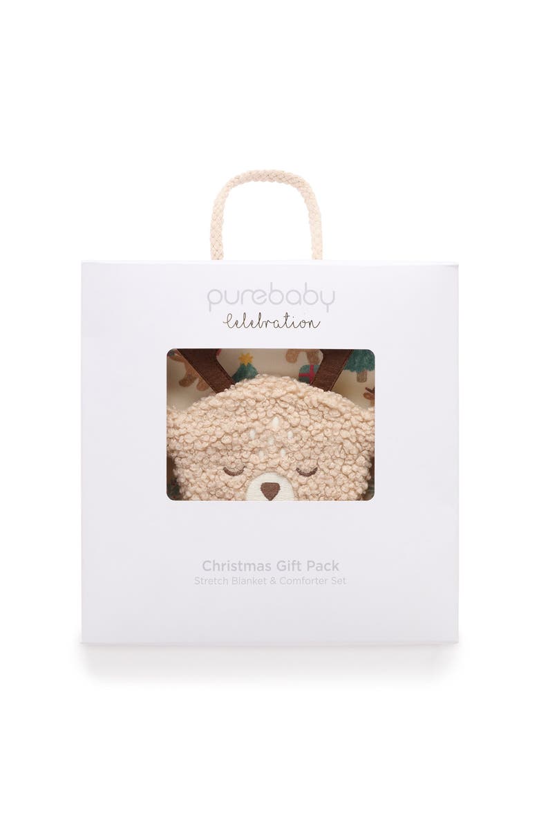 Purebaby Christmas Stretch Blanket & Lovey Toy, Alternate, color, Deer Christmas Print