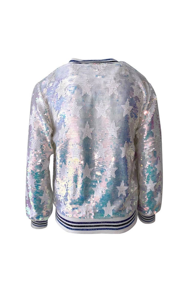 Lola + The Boys Iridescent Star Sequin Bomber, Alternate, color, White