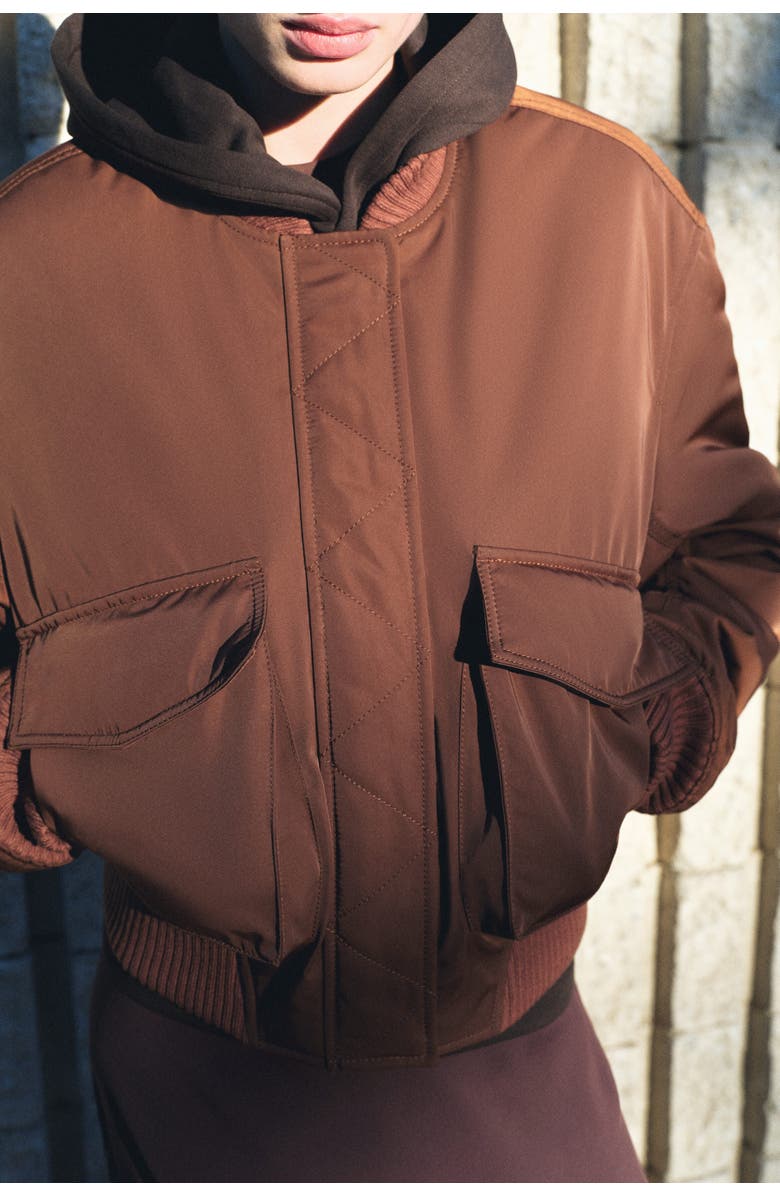 H&M Padded Bomber Jacket, Alternate, color, Dark Brown