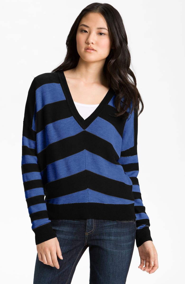 Caslon<sup>®</sup> V-Neck Chevron Stripe Sweater, Main, color, 