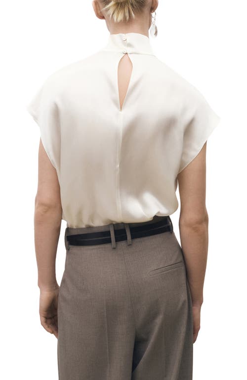 Mango Mock Neck Silk Satin Top In Ecru