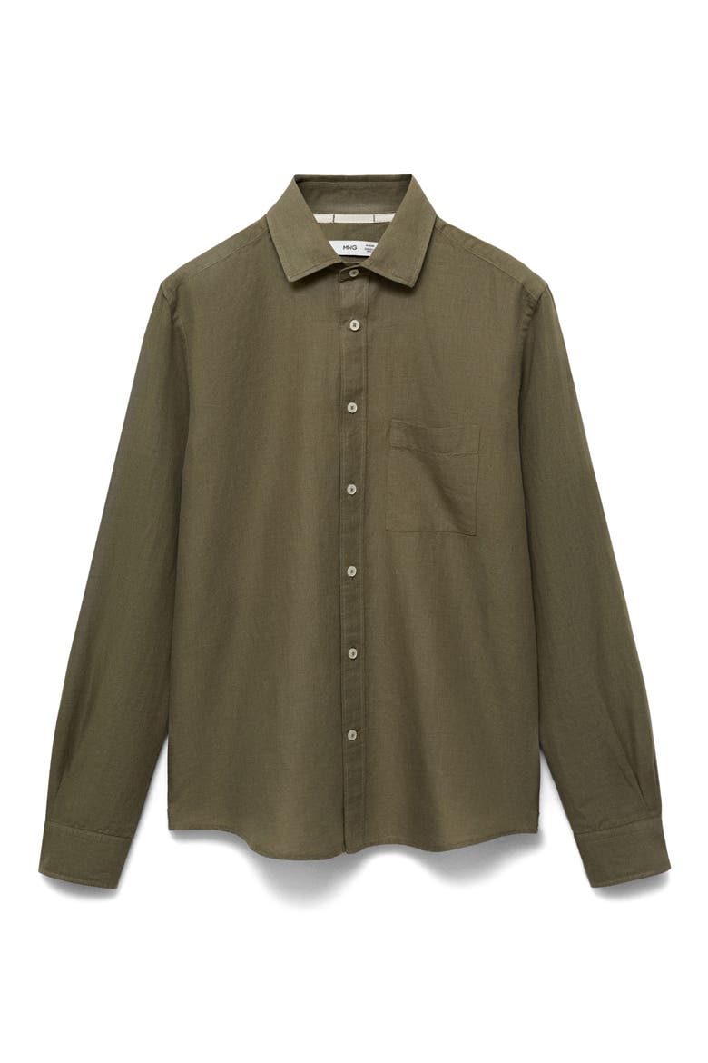 Classic Fit Linen & Cotton Button-Up Shirt, Alternate, color, KHAKI GREEN