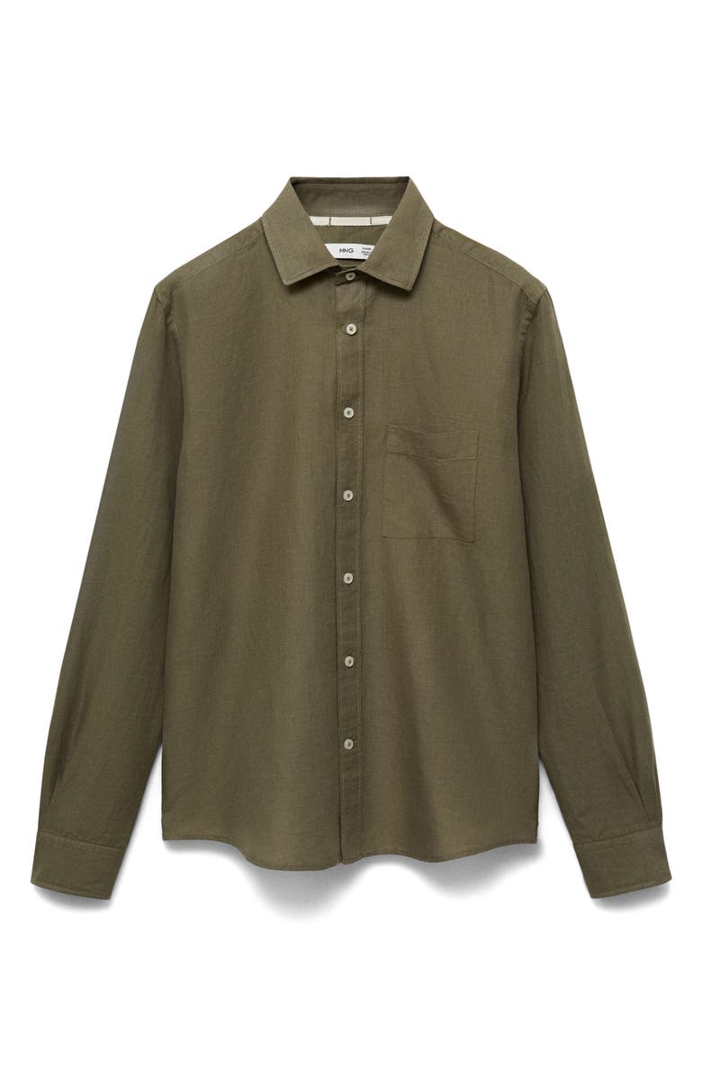 MANGO Classic Fit Linen 
Cotton Button-Up Shirt, Alternate, color, Khaki Green