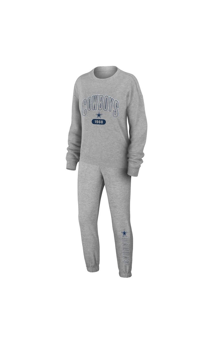 WEAR by Erin Andrews Women's WEAR by Erin Andrews Heather Gray Dallas Cowboys Plus Size Knitted Tri-Blend Long Sleeve T-Shirt & Pants Lounge Set, Main, color, Heather Gray
