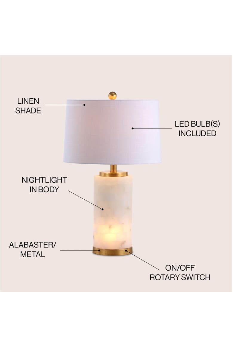 JONATHAN Y Eliza 25.5" Alabaster LED Table Lamp, White/Gold Leaf, Alternate, color,