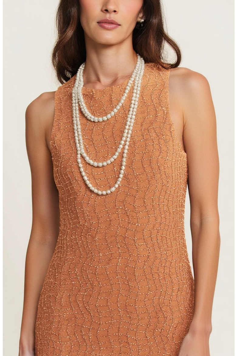 Hand-Embellished Sleeveless Midi Dress, Alternate, color, Brown / Tan