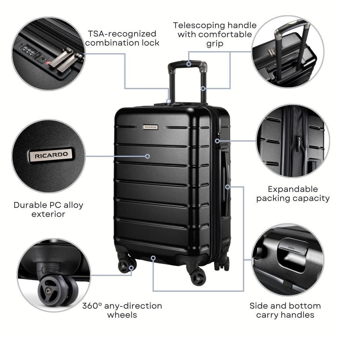 Ricardo Beverly Hills Cambria Hardside Luggage 24-inch Medium Checked, Alternate, color, Black Pearl