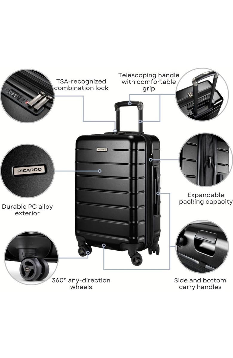 Ricardo Beverly Hills Cambria Hardside Luggage 24-inch Medium Checked, Alternate, color, Black Pearl