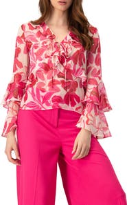 IVONNE Straight Long Sleeve Blouse with Ruffles