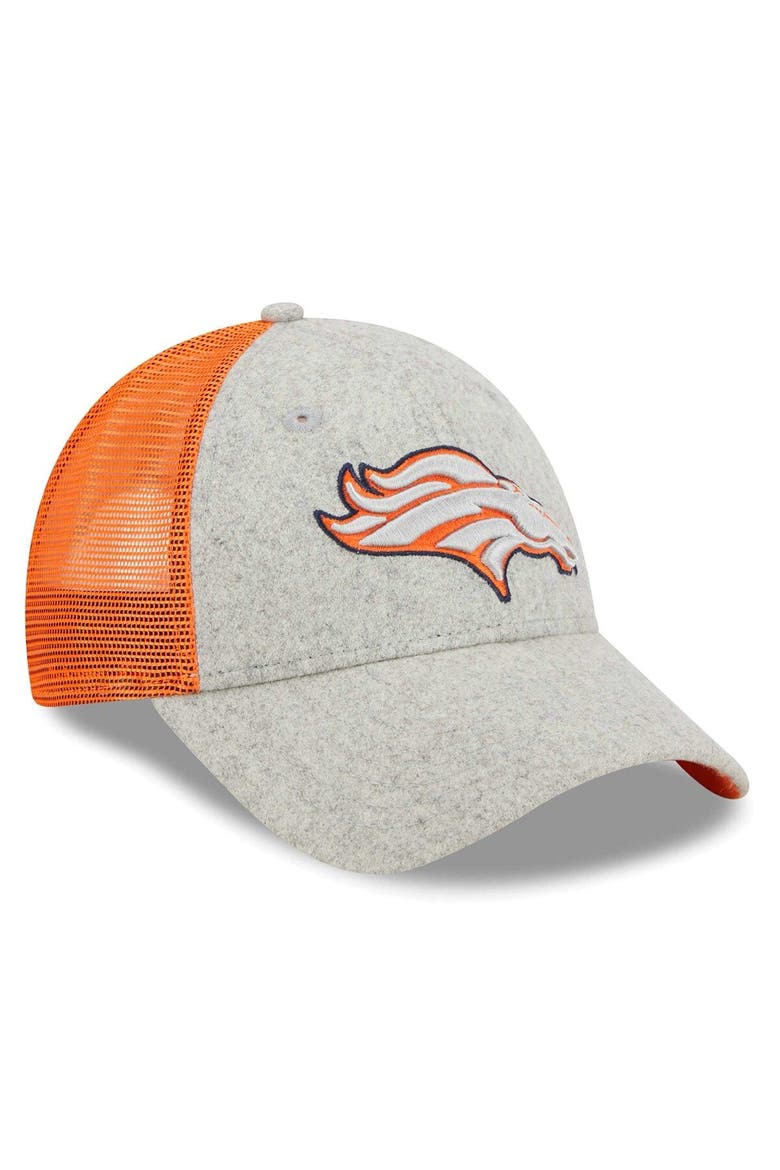 Men's New Era Heather Gray/Orange Denver Broncos Pop Trucker 9FORTY Adjustable Hat, Alternate, color, Heather Gray