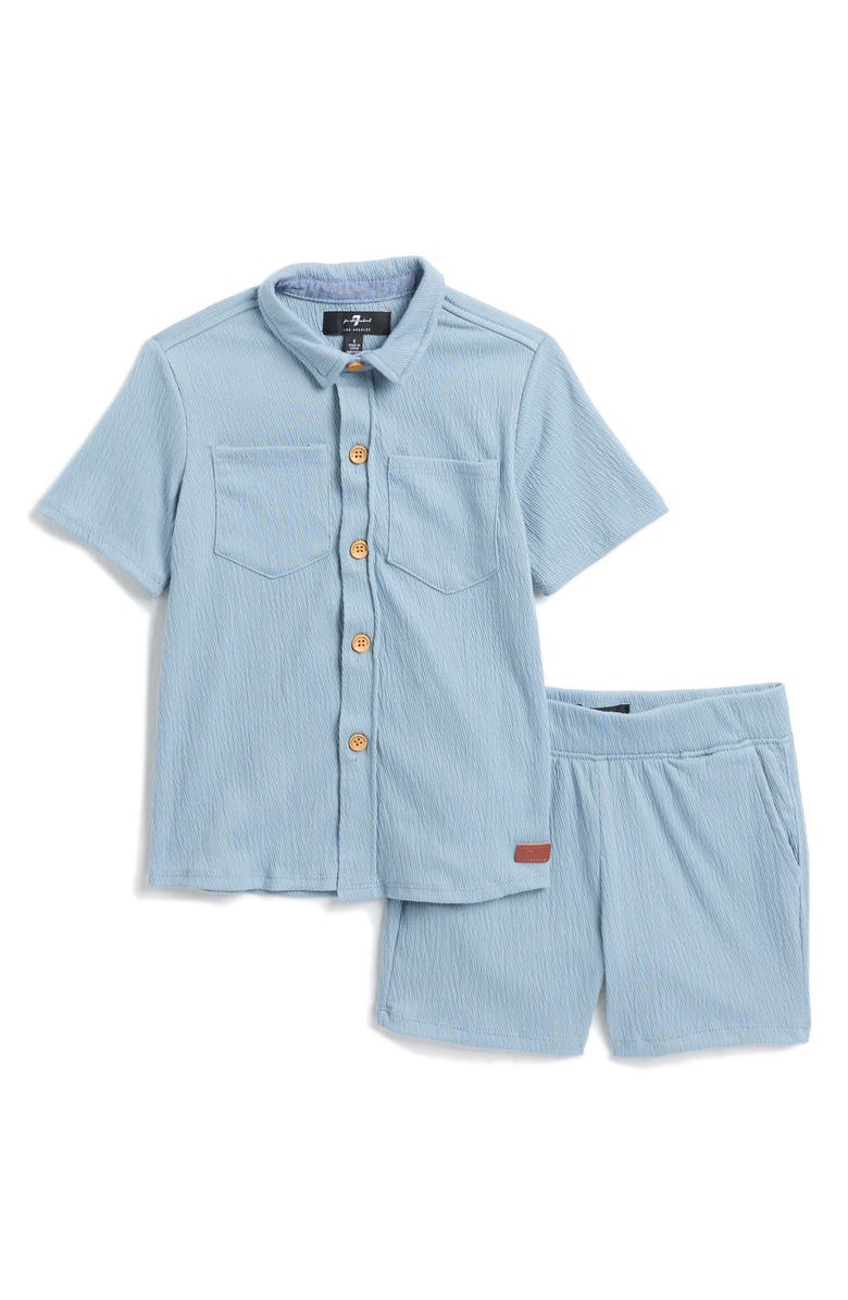 7 For All Mankind Kids' Coordinated Twill Button Front Shirt & Shorts Set, Main, color, 